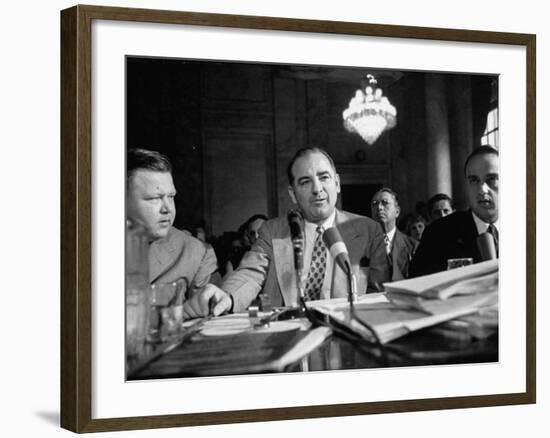 Sen. Joseph R. McCarthy Sitting with His Lawyer Roy M. Cohn During the Army-McCarthy Hearings-Yale Joel-Framed Photographic Print