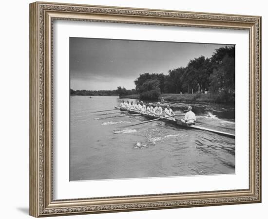 Sen. Leverett Saltonstall, Rowing the Canoe with His Fellow Classmates from the 1914 Harvard Crew-Yale Joel-Framed Photographic Print