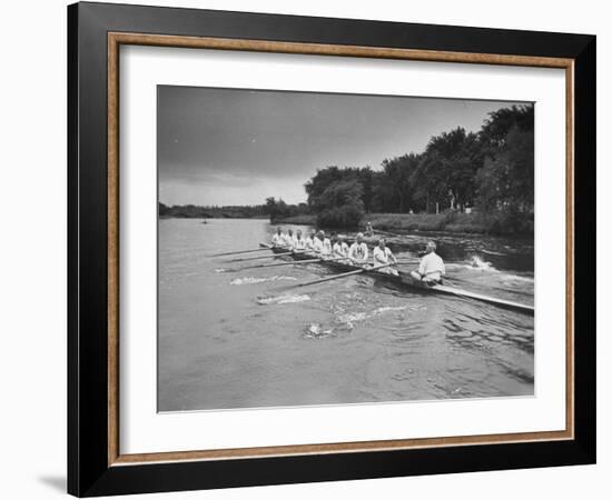 Sen. Leverett Saltonstall, Rowing the Canoe with His Fellow Classmates from the 1914 Harvard Crew-Yale Joel-Framed Photographic Print