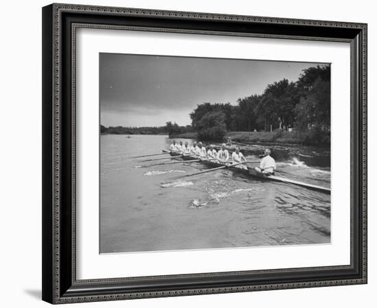 Sen. Leverett Saltonstall, Rowing the Canoe with His Fellow Classmates from the 1914 Harvard Crew-Yale Joel-Framed Photographic Print