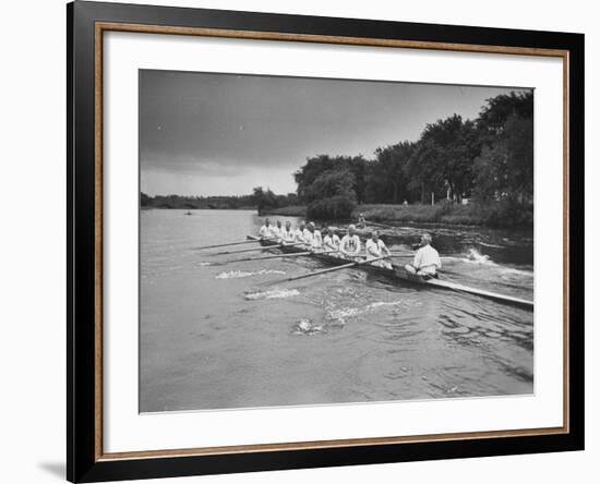 Sen. Leverett Saltonstall, Rowing the Canoe with His Fellow Classmates from the 1914 Harvard Crew-Yale Joel-Framed Photographic Print