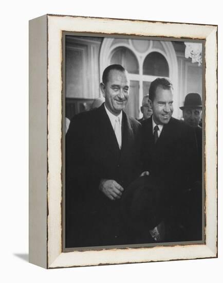 Sen. Lyndon B. Johnson Posing with Vice-President Richard M. Nixon-Hank Walker-Framed Premier Image Canvas