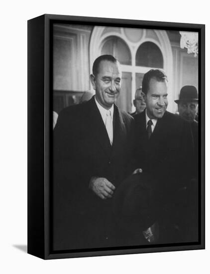 Sen. Lyndon B. Johnson Posing with Vice-President Richard M. Nixon-Hank Walker-Framed Premier Image Canvas