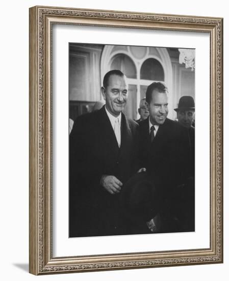 Sen. Lyndon B. Johnson Posing with Vice-President Richard M. Nixon-Hank Walker-Framed Photographic Print