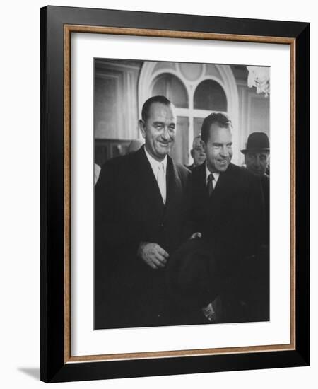 Sen. Lyndon B. Johnson Posing with Vice-President Richard M. Nixon-Hank Walker-Framed Photographic Print