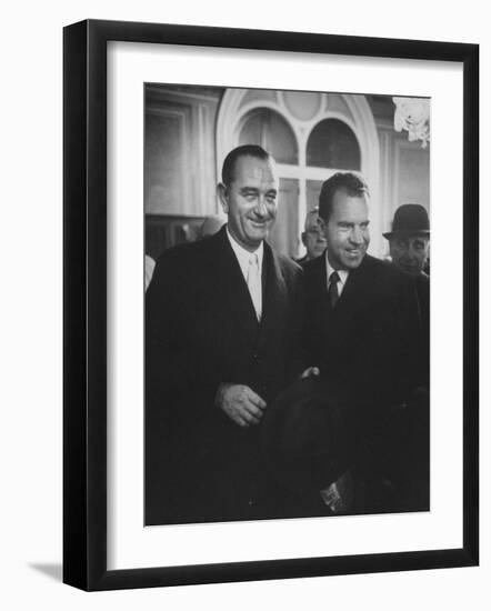 Sen. Lyndon B. Johnson Posing with Vice-President Richard M. Nixon-Hank Walker-Framed Photographic Print