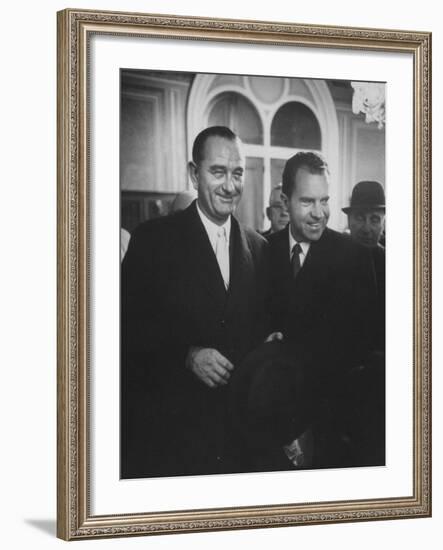 Sen. Lyndon B. Johnson Posing with Vice-President Richard M. Nixon-Hank Walker-Framed Photographic Print