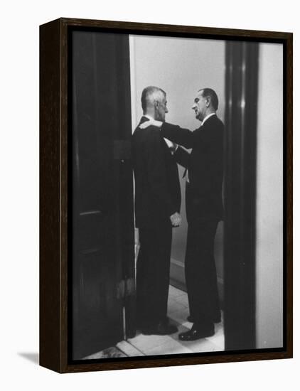 Sen. Lyndon B. Johnson Talking to Sen. Leverett Saltonstall-Paul Schutzer-Framed Premier Image Canvas