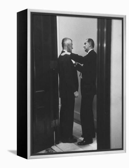 Sen. Lyndon B. Johnson Talking to Sen. Leverett Saltonstall-Paul Schutzer-Framed Premier Image Canvas