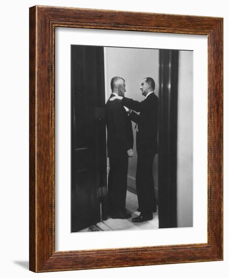 Sen. Lyndon B. Johnson Talking to Sen. Leverett Saltonstall-Paul Schutzer-Framed Photographic Print