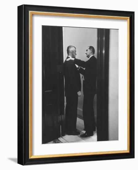 Sen. Lyndon B. Johnson Talking to Sen. Leverett Saltonstall-Paul Schutzer-Framed Photographic Print