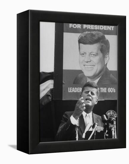 Sen./Pres. Candidate John Kennedy Speaking From Microphoned Podium During His Campaign Tour of TN-Walter Sanders-Framed Premier Image Canvas