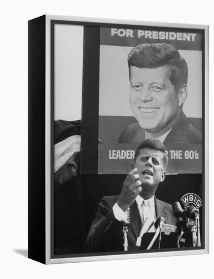 Sen./Pres. Candidate John Kennedy Speaking From Microphoned Podium During His Campaign Tour of TN-Walter Sanders-Framed Premier Image Canvas