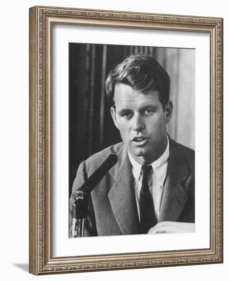 Sen. Robert F. Kennedy Attending a Labor Hearing-Ed Clark-Framed Photographic Print