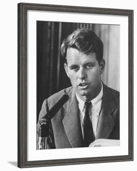 Sen. Robert F. Kennedy Attending a Labor Hearing-Ed Clark-Framed Photographic Print