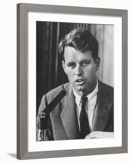 Sen. Robert F. Kennedy Attending a Labor Hearing-Ed Clark-Framed Photographic Print