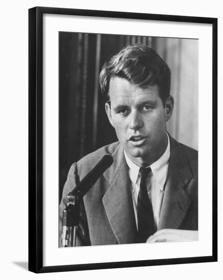 Sen. Robert F. Kennedy Attending a Labor Hearing-Ed Clark-Framed Photographic Print