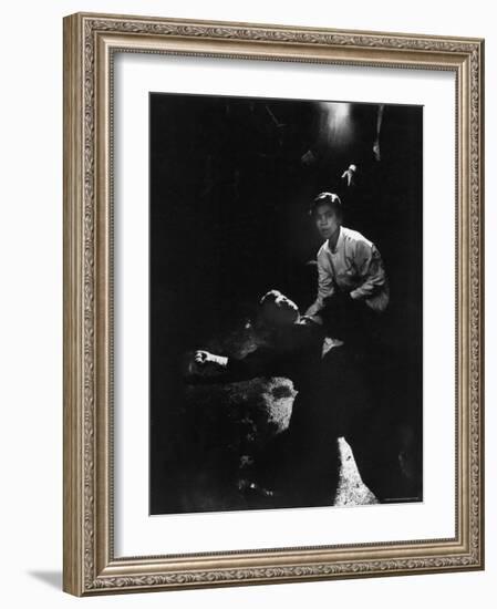 Sen. Robert Kennedy Sprawled Semiconscious in Own Blood on Floor After Being Shot in Brain and Neck-Bill Eppridge-Framed Photographic Print