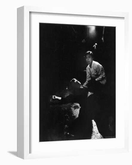 Sen. Robert Kennedy Sprawled Semiconscious in Own Blood on Floor After Being Shot in Brain and Neck-Bill Eppridge-Framed Photographic Print