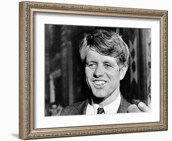 Sen Robert Kennedy Talking with Reporters on This 42nd Birthday, Nov 20, 1967-null-Framed Photo