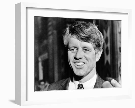 Sen Robert Kennedy Talking with Reporters on This 42nd Birthday, Nov 20, 1967-null-Framed Photo