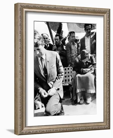 Sen Robert Kennedy Worships with Cesar Chavez-null-Framed Photo