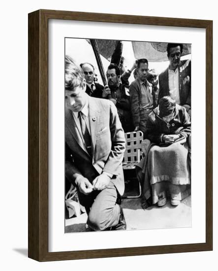 Sen Robert Kennedy Worships with Cesar Chavez-null-Framed Photo