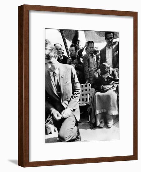 Sen Robert Kennedy Worships with Cesar Chavez-null-Framed Photo