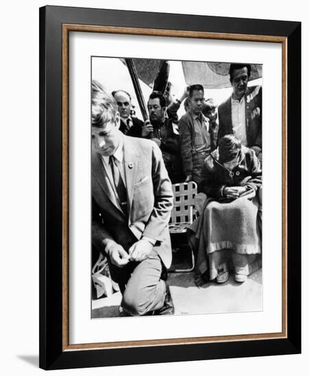 Sen Robert Kennedy Worships with Cesar Chavez-null-Framed Photo