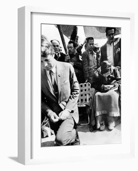 Sen Robert Kennedy Worships with Cesar Chavez-null-Framed Photo