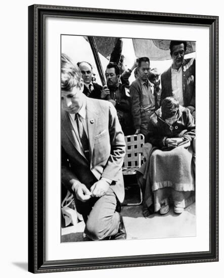 Sen Robert Kennedy Worships with Cesar Chavez-null-Framed Photo