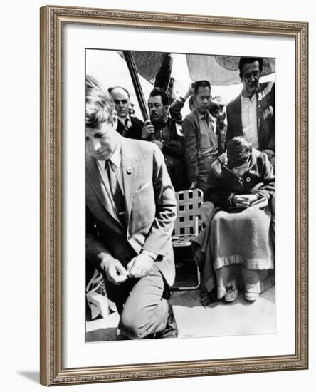 Sen Robert Kennedy Worships with Cesar Chavez-null-Framed Photo