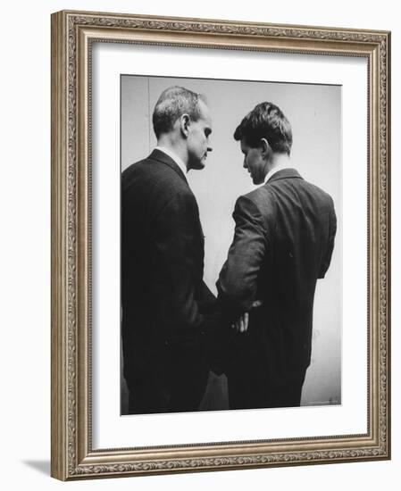 Sen. William Proxmire Talking with Robert F. Kennedy-Hank Walker-Framed Premium Photographic Print