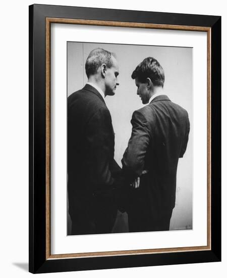 Sen. William Proxmire Talking with Robert F. Kennedy-Hank Walker-Framed Premium Photographic Print