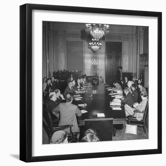 Senate Banking and Currency Committee Holding Hearings Regarding the Bretton Woods Agreements-null-Framed Photographic Print