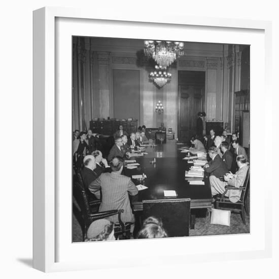 Senate Banking and Currency Committee Holding Hearings Regarding the Bretton Woods Agreements-null-Framed Photographic Print