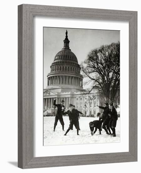 Senate Page Snowball Fight, c.1909-1932-Science Source-Framed Giclee Print