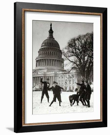 Senate Page Snowball Fight, c.1909-1932-Science Source-Framed Giclee Print
