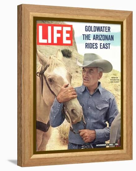 Senator Barry Goldwater with Horse, November 1, 1963-Leonard Mccombe-Framed Premier Image Canvas