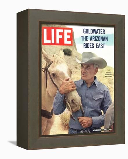 Senator Barry Goldwater with Horse, November 1, 1963-Leonard Mccombe-Framed Premier Image Canvas