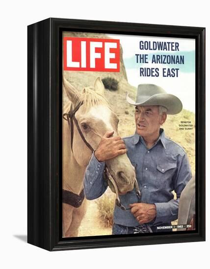 Senator Barry Goldwater with Horse, November 1, 1963-Leonard Mccombe-Framed Premier Image Canvas