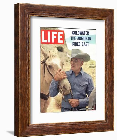 Senator Barry Goldwater with Horse, November 1, 1963-Leonard Mccombe-Framed Photographic Print