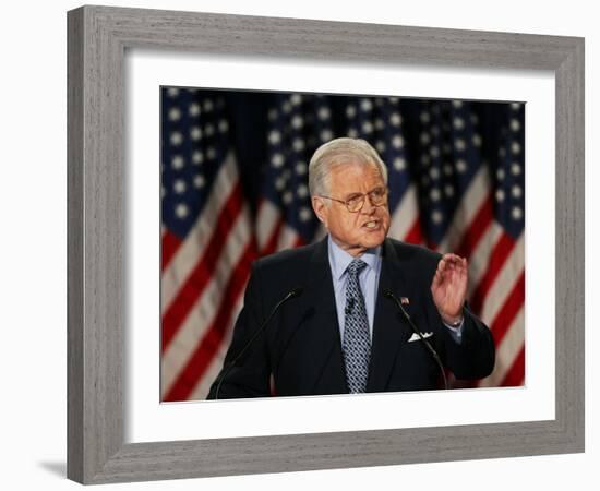 Senator Edward Kennedy Delivers Speech About the Effect of War in Iraq on America's Security-null-Framed Photographic Print