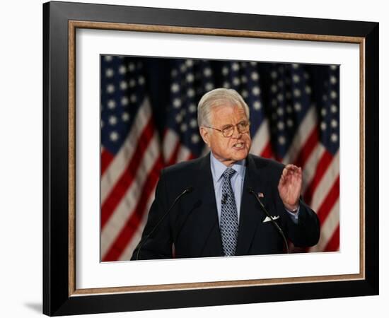 Senator Edward Kennedy Delivers Speech About the Effect of War in Iraq on America's Security-null-Framed Photographic Print