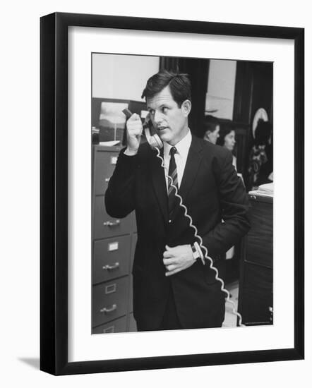 Senator Edward M. Kennedy Using the Phone-Leonard Mccombe-Framed Photographic Print
