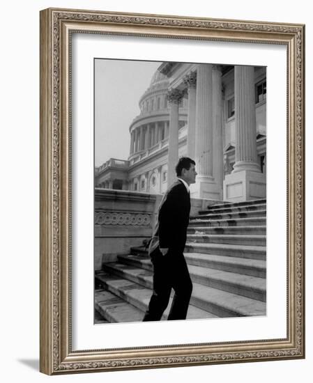 Senator Edward M. Kennedy Walking Up Steps of Senate Wing-John Dominis-Framed Photographic Print