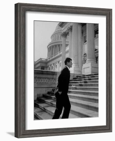 Senator Edward M. Kennedy Walking Up Steps of Senate Wing-John Dominis-Framed Photographic Print
