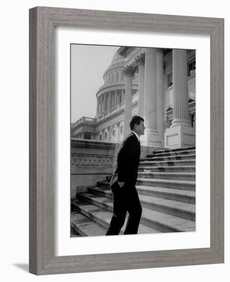 Senator Edward M. Kennedy Walking Up Steps of Senate Wing-John Dominis-Framed Photographic Print