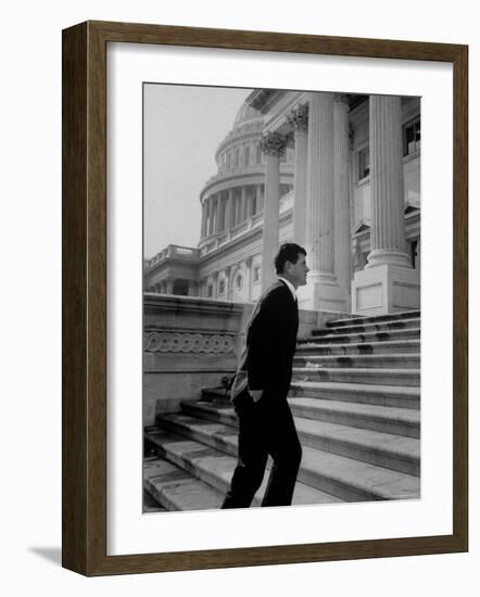 Senator Edward M. Kennedy Walking Up Steps of Senate Wing-John Dominis-Framed Photographic Print