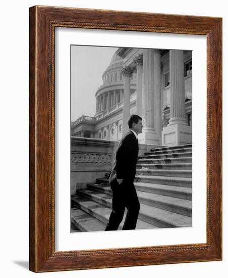 Senator Edward M. Kennedy Walking Up Steps of Senate Wing-John Dominis-Framed Photographic Print